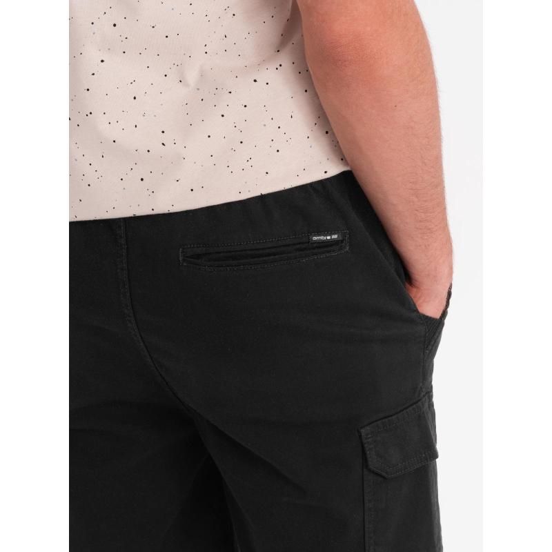 Pánské bavlněné cargo šortky s elastickým pasem - černé V4 OM-SRCG-0190