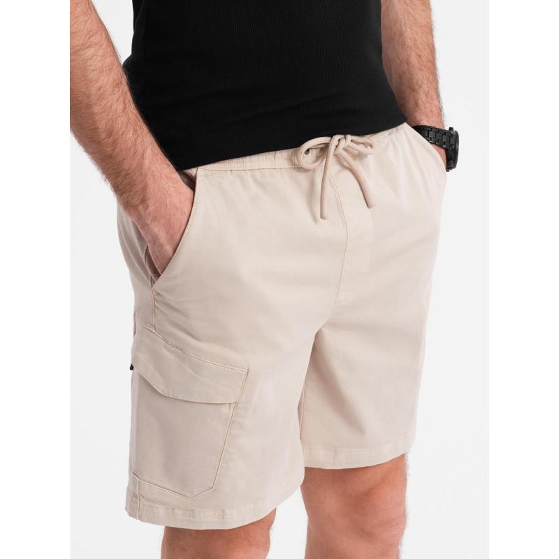 Pánske voľné šortky s cargo vreckami - smotanové V1 OM-SRCG-0194