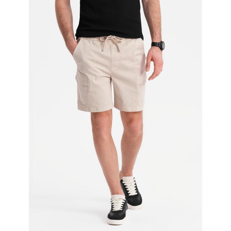 Pánske voľné šortky s cargo vreckami - smotanové V1 OM-SRCG-0194