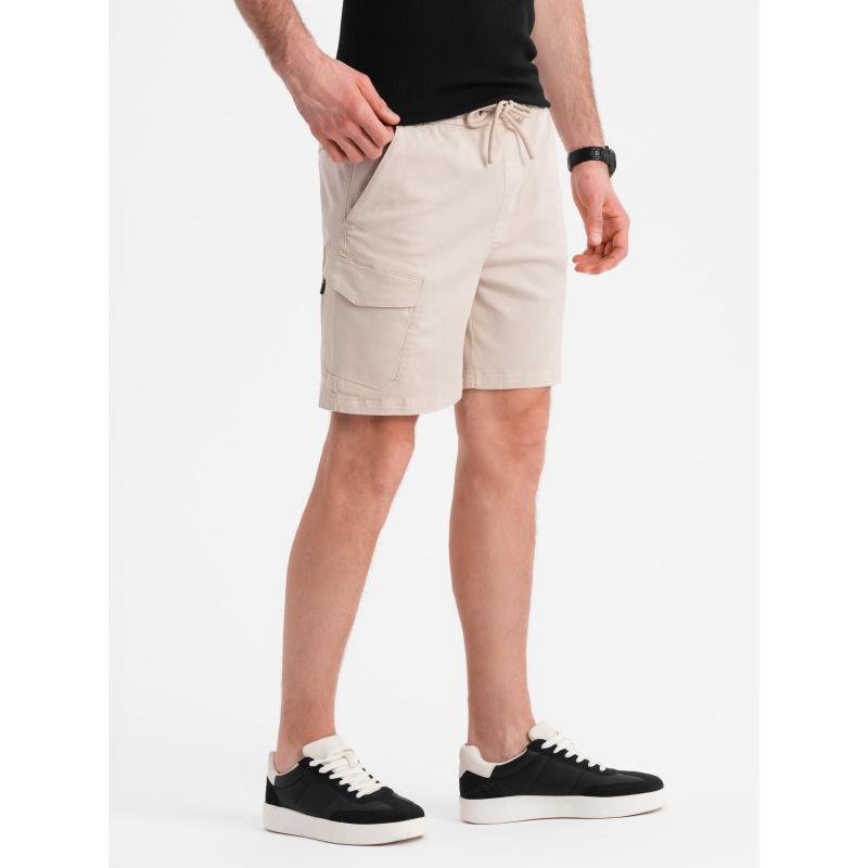 Pánske voľné šortky s cargo vreckami - smotanové V1 OM-SRCG-0194