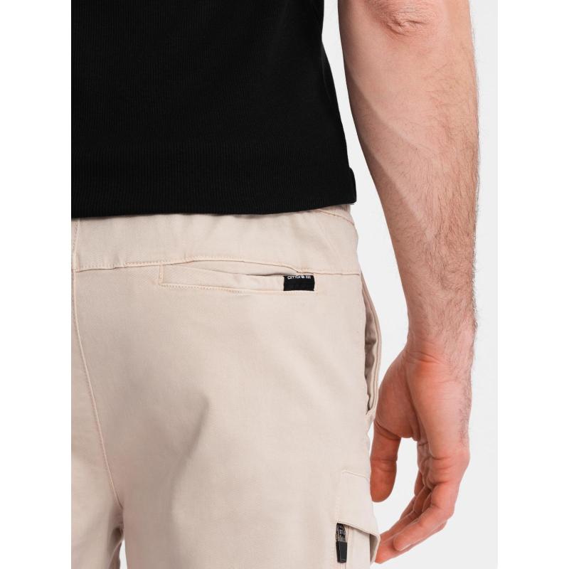 Pánske voľné šortky s cargo vreckami - smotanové V1 OM-SRCG-0194