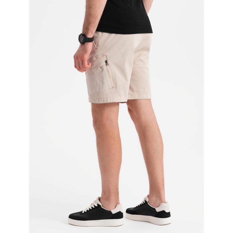 Pánske voľné šortky s cargo vreckami - smotanové V1 OM-SRCG-0194