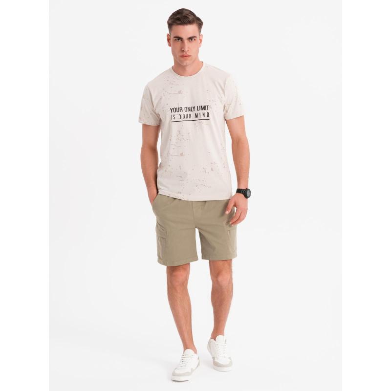 Férfi laza rövidnadrág cargo zsebekkel - világos olíva V3 OM-SRCG-0194