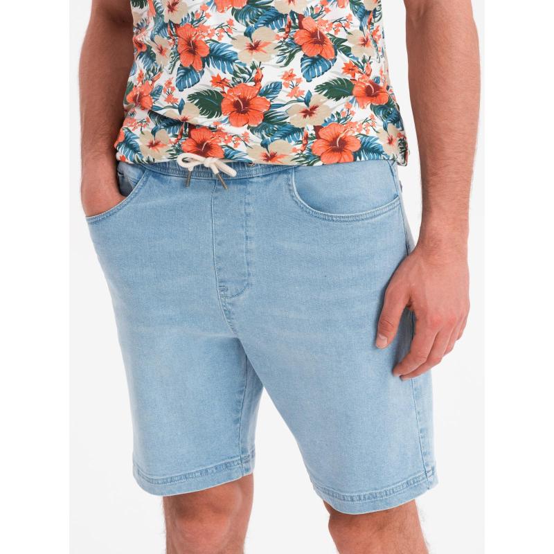 Férfi rövidnadrág rugalmas derékpánttal és mosott hatású - világoskék V1 OM-SRDS-0192