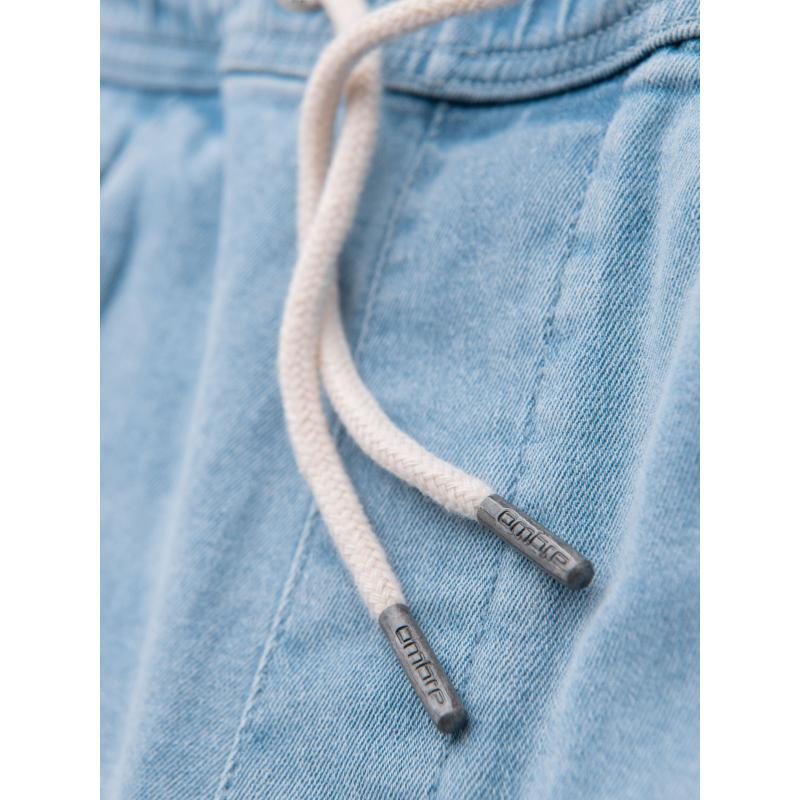 Férfi rövidnadrág rugalmas derékpánttal és mosott hatású - világoskék V1 OM-SRDS-0192