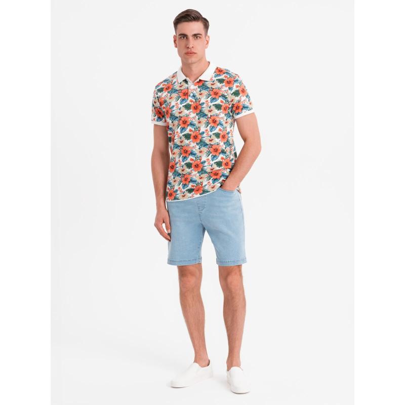 Férfi rövidnadrág rugalmas derékpánttal és mosott hatású - világoskék V1 OM-SRDS-0192