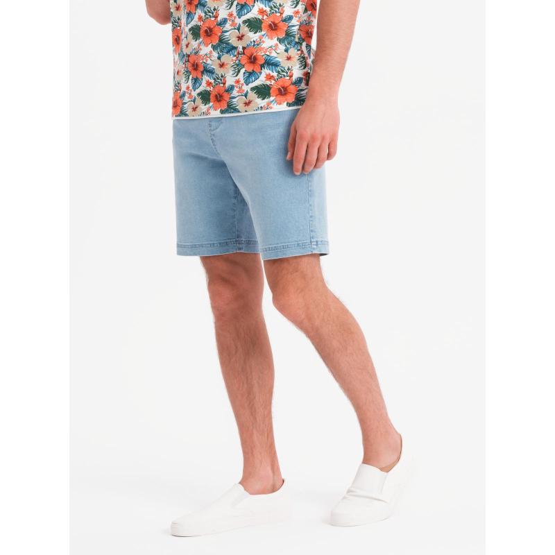 Férfi rövidnadrág rugalmas derékpánttal és mosott hatású - világoskék V1 OM-SRDS-0192