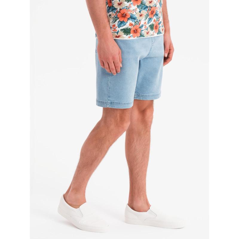 Férfi rövidnadrág rugalmas derékpánttal és mosott hatású - világoskék V1 OM-SRDS-0192