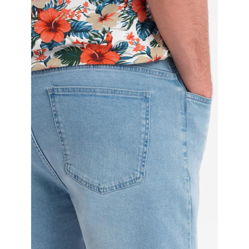 Férfi rövidnadrág rugalmas derékpánttal és mosott hatású - világoskék V1 OM-SRDS-0192