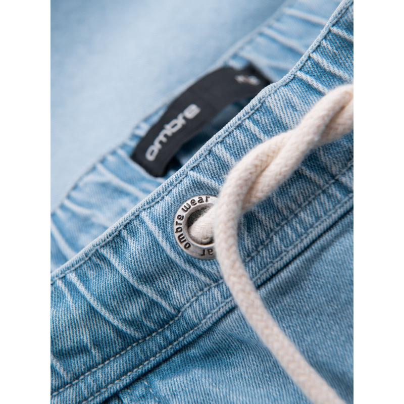 Férfi rövidnadrág rugalmas derékpánttal és mosott hatású - világoskék V1 OM-SRDS-0192