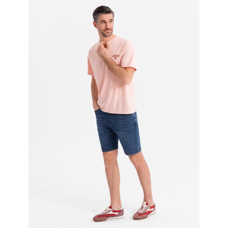 Férfi rövidnadrág rugalmas derékpánttal és mosott hatású - kék V2 OM-SRDS-0192
