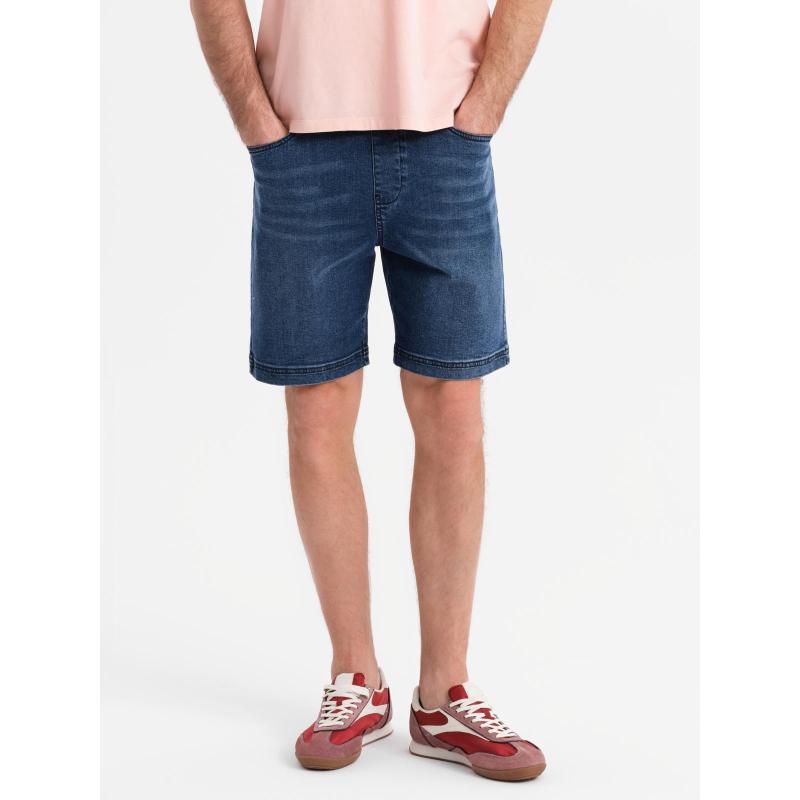 Férfi rövidnadrág rugalmas derékpánttal és mosott hatású - kék V2 OM-SRDS-0192