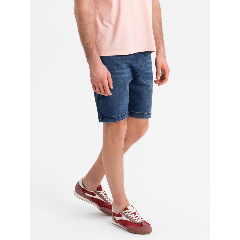 Férfi rövidnadrág rugalmas derékpánttal és mosott hatású - kék V2 OM-SRDS-0192
