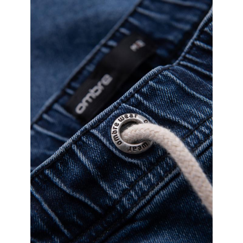 Férfi rövidnadrág rugalmas derékpánttal és mosott hatású - kék V2 OM-SRDS-0192