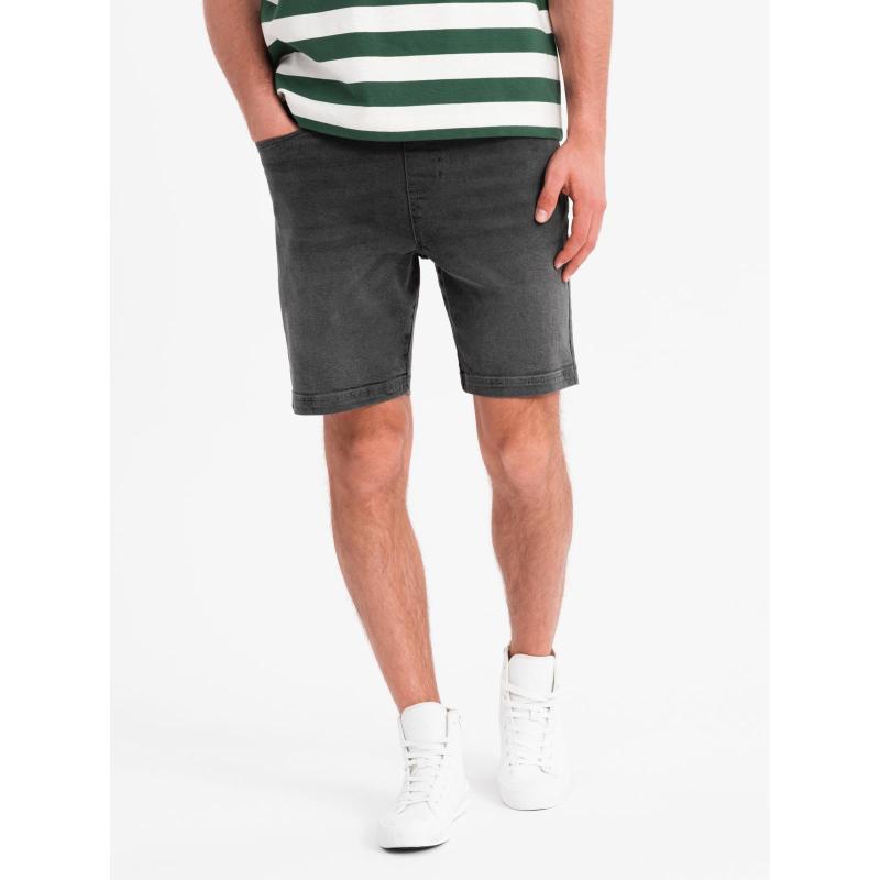 Férfi rövidnadrág rugalmas derékpánttal és mosott hatású - szürke V3 OM-SRDS-0192