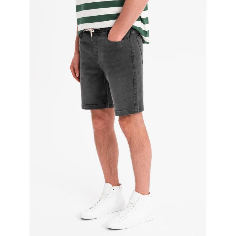 Férfi rövidnadrág rugalmas derékpánttal és mosott hatású - szürke V3 OM-SRDS-0192