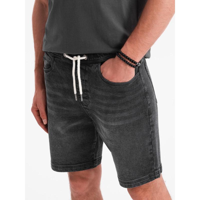 Pánské šortky s elastickým pasem a efektem praní - černé V4 OM-SRDS-0192