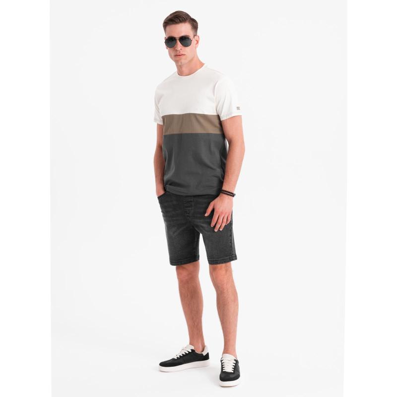 Pánské šortky s elastickým pasem a efektem praní - černé V4 OM-SRDS-0192