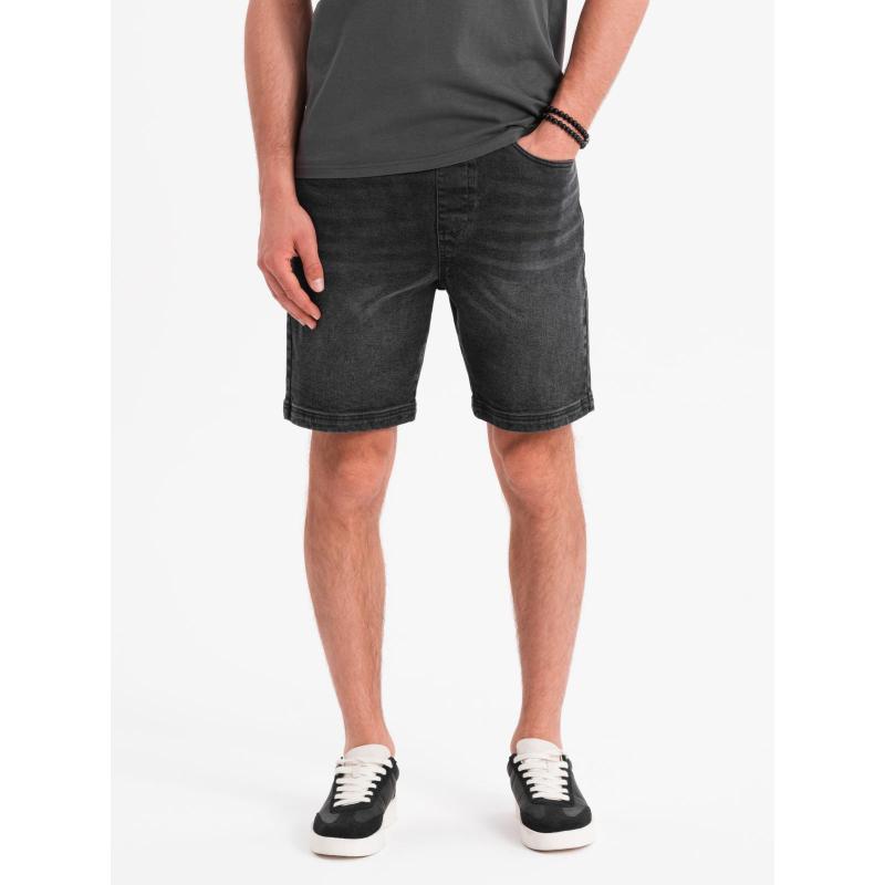 Pánské šortky s elastickým pasem a efektem praní - černé V4 OM-SRDS-0192