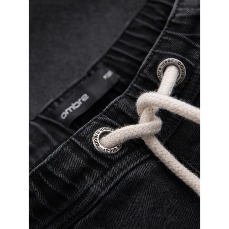 Pánské šortky s elastickým pasem a efektem praní - černé V4 OM-SRDS-0192