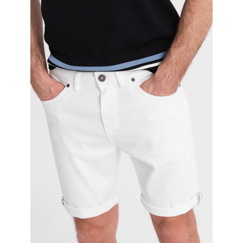 Férfi klasszikus farmerrövidnadrág felhajtott szárral - fehér V1 OM-SRDS-0162