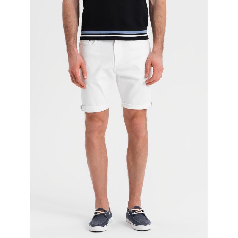 Férfi klasszikus farmerrövidnadrág felhajtott szárral - fehér V1 OM-SRDS-0162