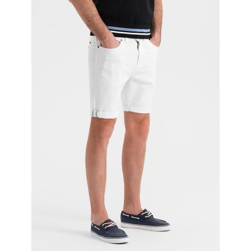 Férfi klasszikus farmerrövidnadrág felhajtott szárral - fehér V1 OM-SRDS-0162