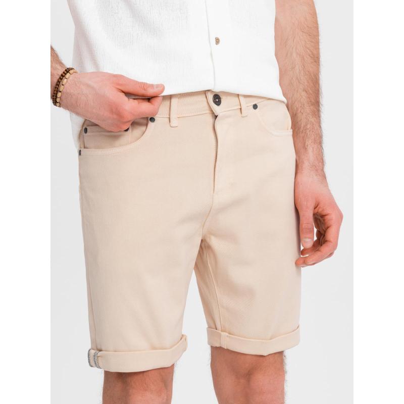 Pánske klasické džínsové šortky s vyhrnutými nohavicami – smotanové V2 OM-SRDS-0162
