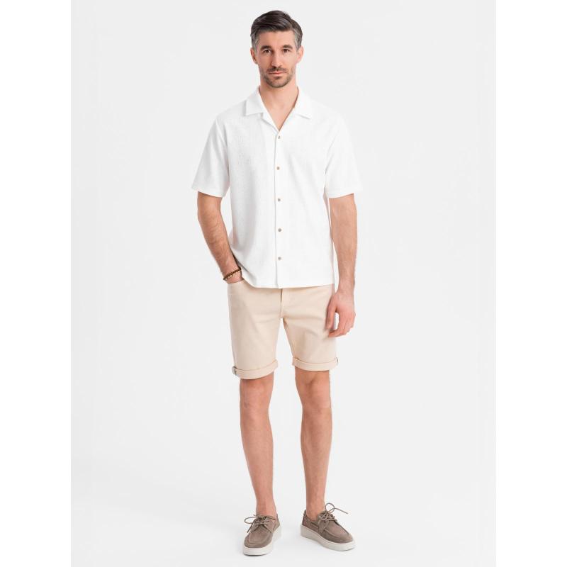 Pánske klasické džínsové šortky s vyhrnutými nohavicami – smotanové V2 OM-SRDS-0162