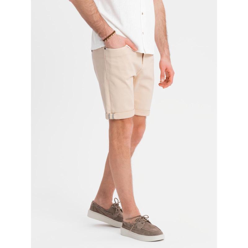Pánske klasické džínsové šortky s vyhrnutými nohavicami – smotanové V2 OM-SRDS-0162