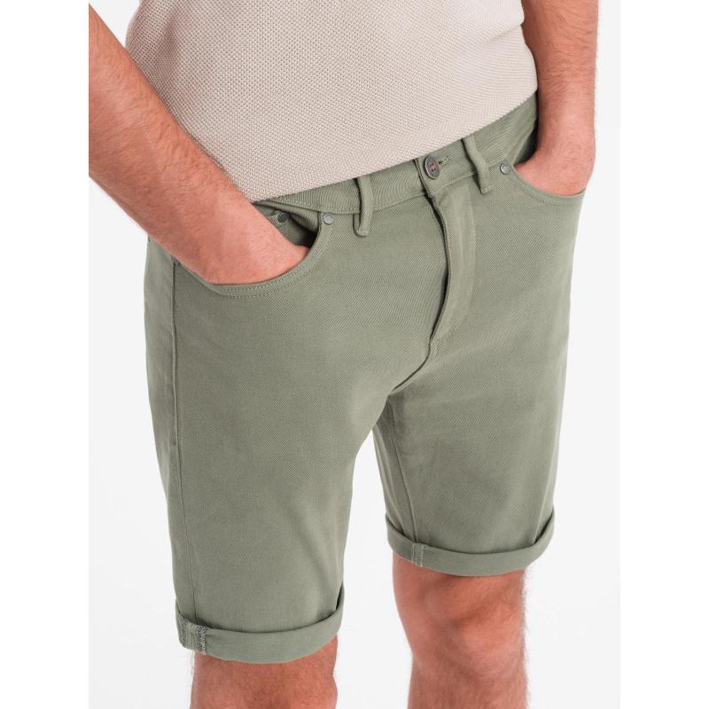 Férfi klasszikus farmerrövidnadrág felhajtott szárral - világos olíva V5 OM-SRDS-0162