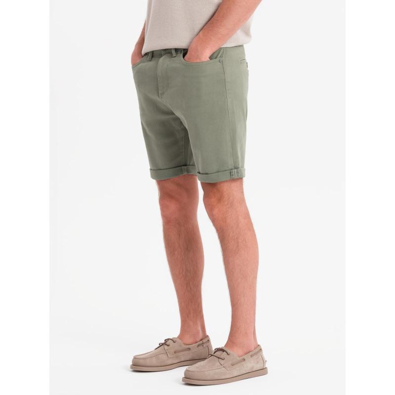 Férfi klasszikus farmerrövidnadrág felhajtott szárral - világos olíva V5 OM-SRDS-0162