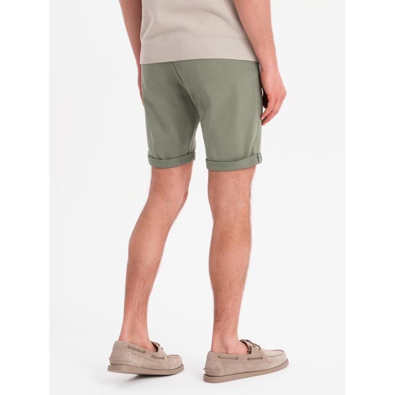 Férfi klasszikus farmerrövidnadrág felhajtott szárral - világos olíva V5 OM-SRDS-0162