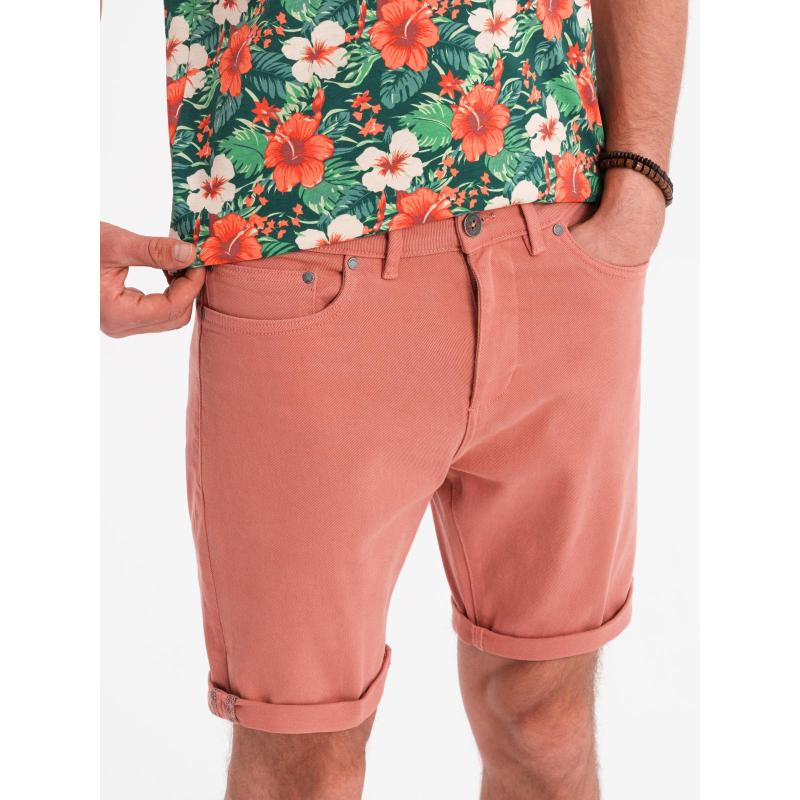 Pánske klasické džínsové šortky s vyhrnutými nohavicami – koralové V6 OM-SRDS-0162