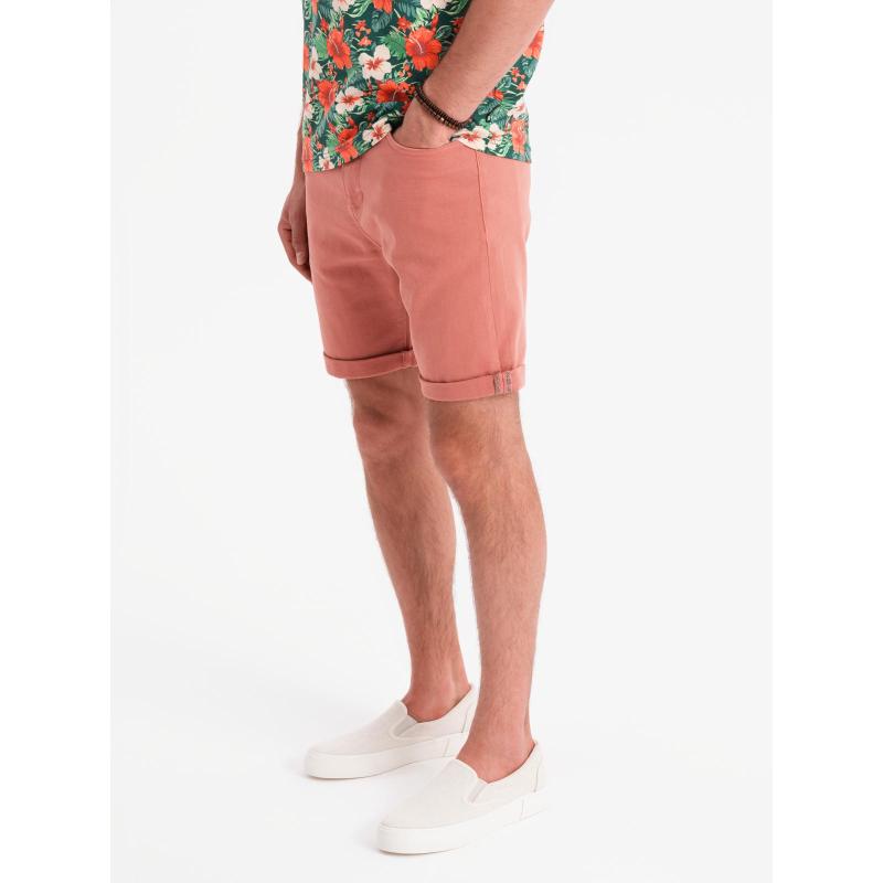 Pánske klasické džínsové šortky s vyhrnutými nohavicami – koralové V6 OM-SRDS-0162