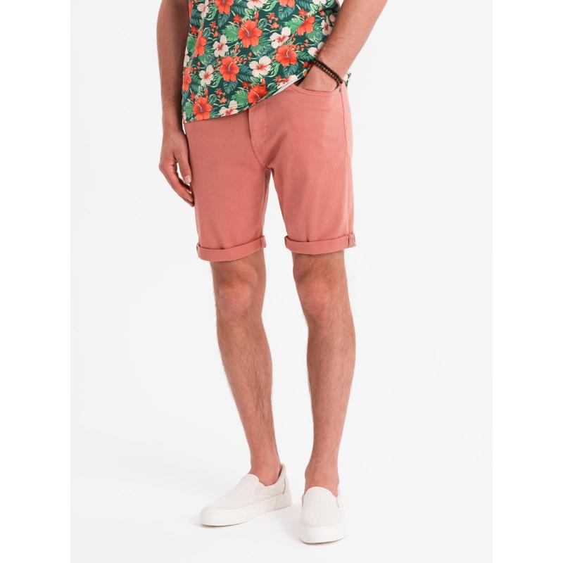 Pánske klasické džínsové šortky s vyhrnutými nohavicami – koralové V6 OM-SRDS-0162