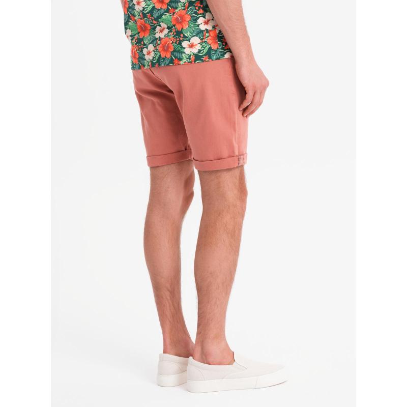 Pánske klasické džínsové šortky s vyhrnutými nohavicami – koralové V6 OM-SRDS-0162