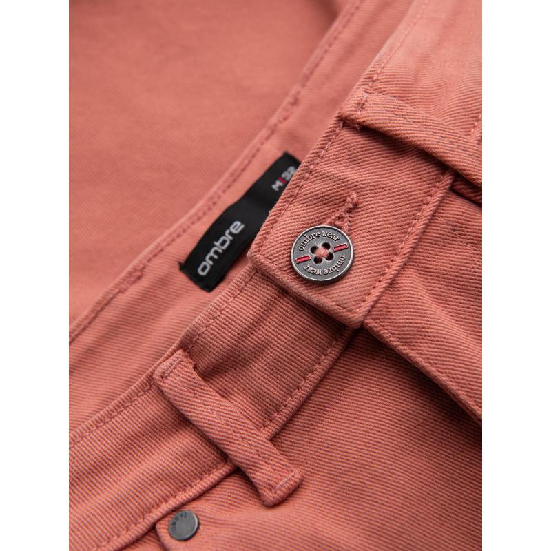 Pánske klasické džínsové šortky s vyhrnutými nohavicami – koralové V6 OM-SRDS-0162