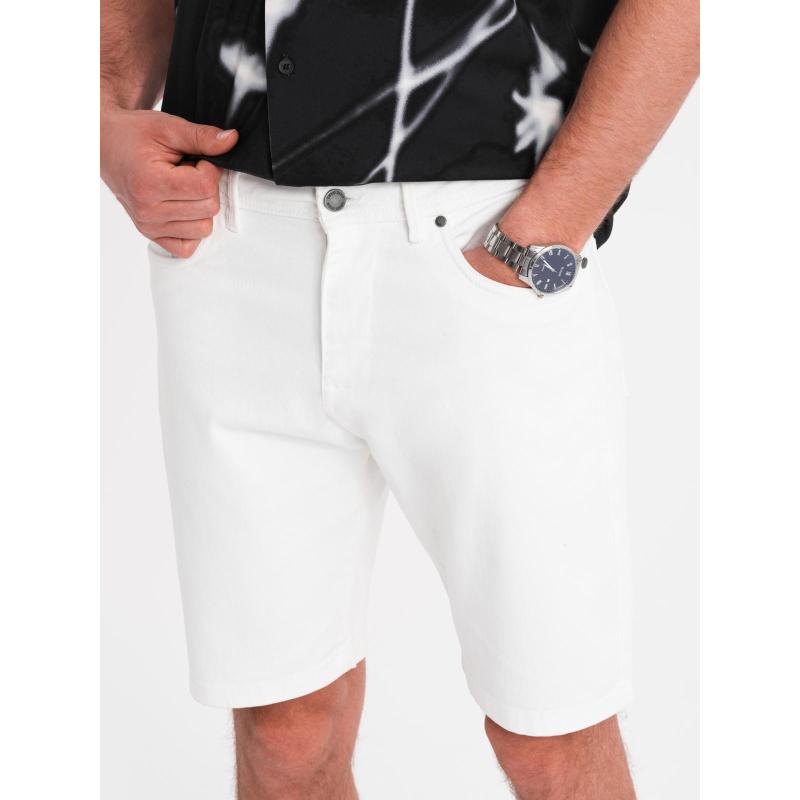Pánské džínové kraťasy s klasickým střihem - bílé V1 OM-SRDS-0171
