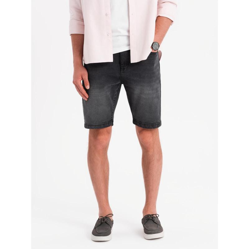 Pánské džínové kraťasy s klasickým střihem - černé V4 OM-SRDS-0171