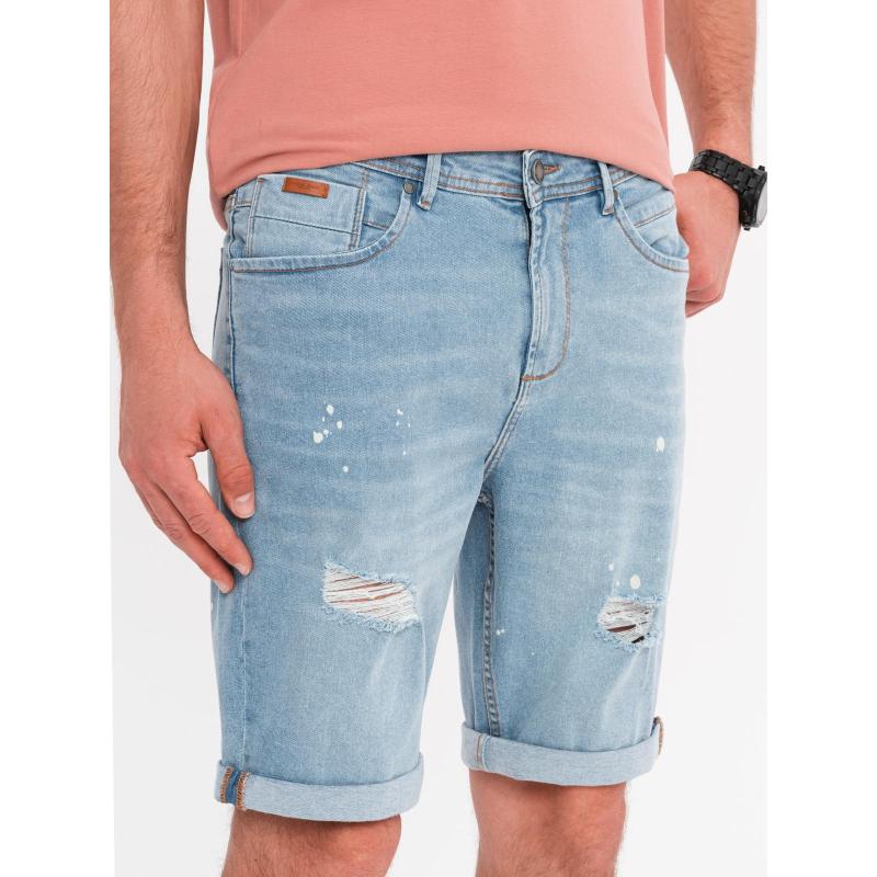 Pánské krátké džínové kraťasy s odřeninami a ohrnutými nohavicemi - světle modré V1 OM-SRDS-0186