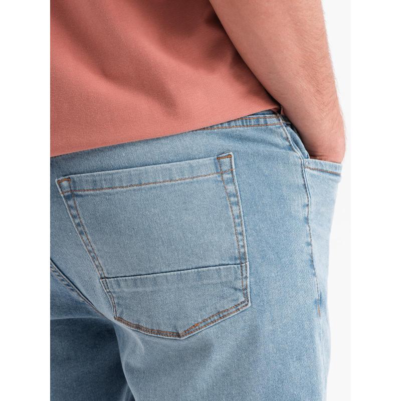 Pánské krátké džínové kraťasy s odřeninami a ohrnutými nohavicemi - světle modré V1 OM-SRDS-0186