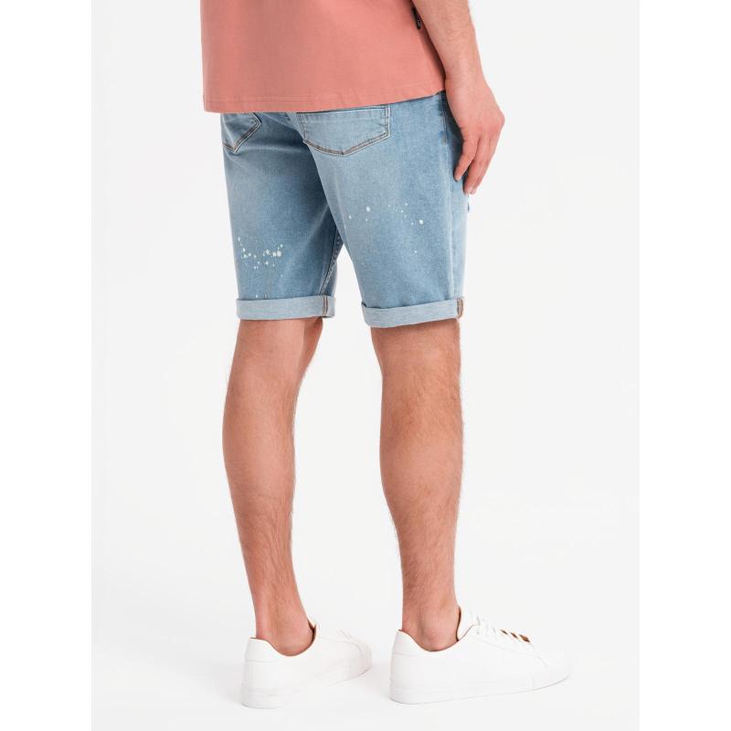 Pánské krátké džínové kraťasy s odřeninami a ohrnutými nohavicemi - světle modré V1 OM-SRDS-0186