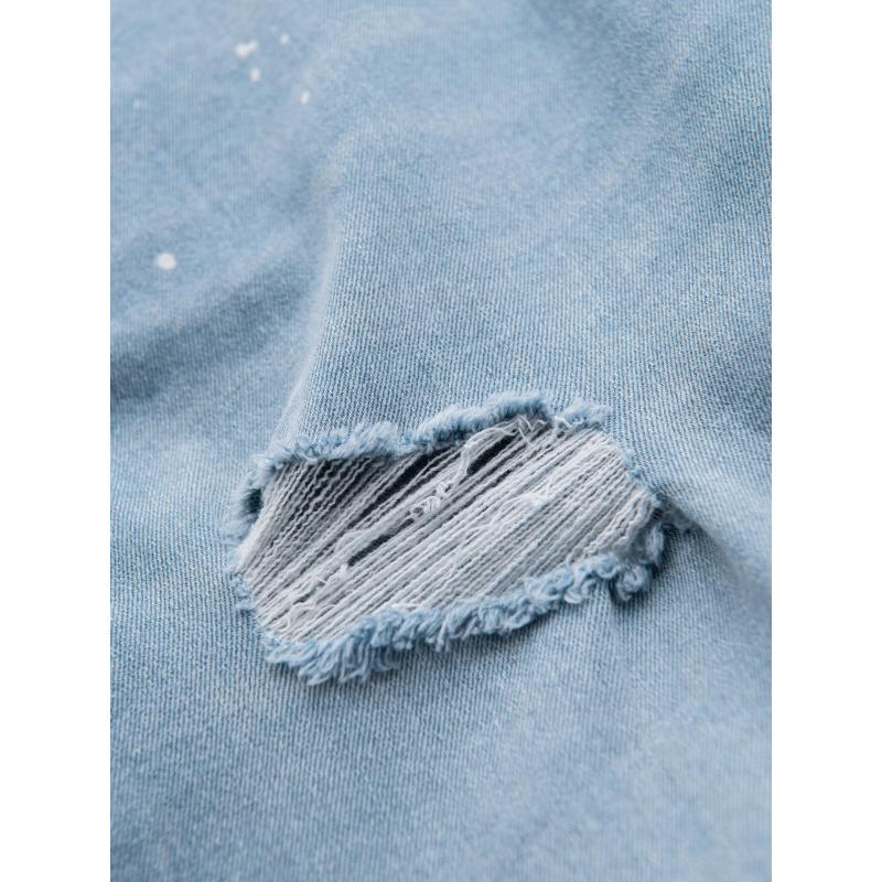 Pánské krátké džínové kraťasy s odřeninami a ohrnutými nohavicemi - světle modré V1 OM-SRDS-0186
