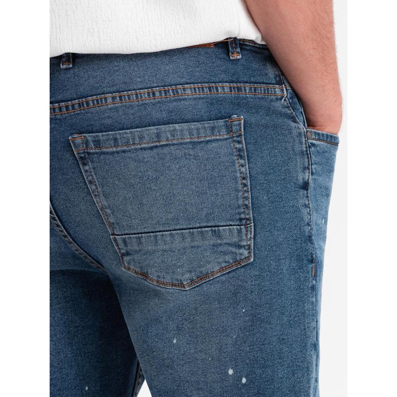 Pánské krátké džínové kraťasy s odřeninami a ohrnutými nohavicemi – modré V2 OM-SRDS-0186