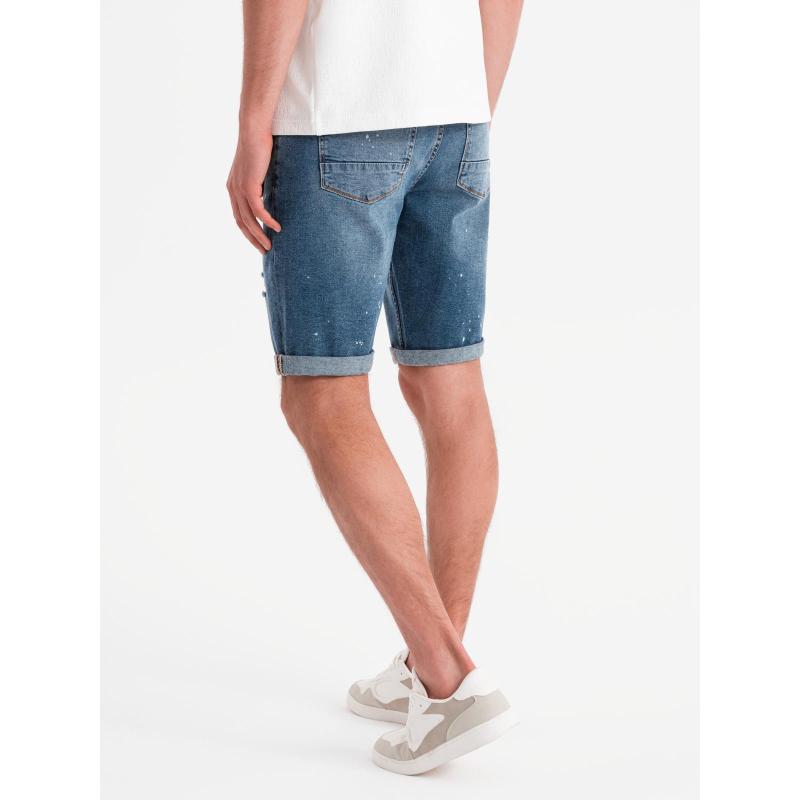 Pánské krátké džínové kraťasy s odřeninami a ohrnutými nohavicemi – modré V2 OM-SRDS-0186
