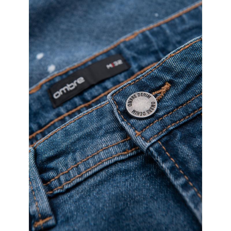 Pánské krátké džínové kraťasy s odřeninami a ohrnutými nohavicemi – modré V2 OM-SRDS-0186