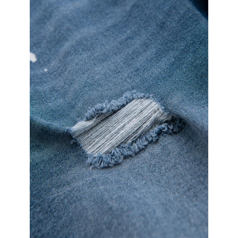 Pánské krátké džínové kraťasy s odřeninami a ohrnutými nohavicemi – modré V2 OM-SRDS-0186