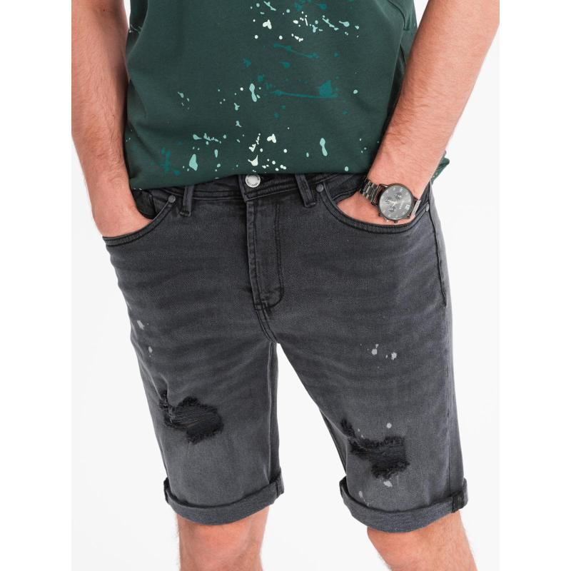 Pánske krátke džínsové šortky s ošúchanými a vyhrnutými nohavicami – šedé V3 OM-SRDS-0186