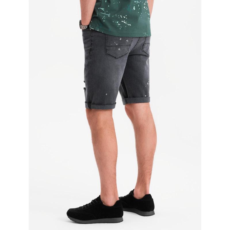 Pánske krátke džínsové šortky s ošúchanými a vyhrnutými nohavicami – šedé V3 OM-SRDS-0186